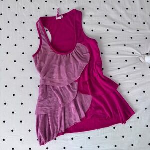 579 Pink Y2K Ruffle striped tank top